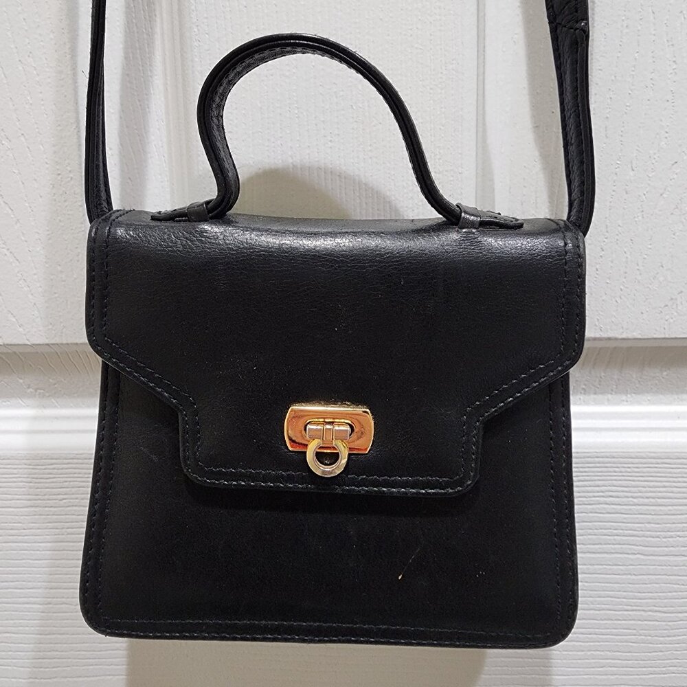 Vintage Picard Black Leather Handbag with Gold-Tone Closure - Made in Germany